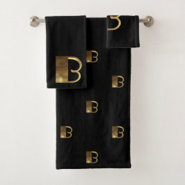 Schwarzes und Gold des Monogramm-B schauen Badhandtuch Set