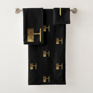 Schwarzes und Gold des Monogramm-H schauen Badhandtuch Set
