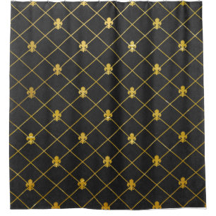 Schwarzes und Gold. Fleur De Lis. Duschvorhang