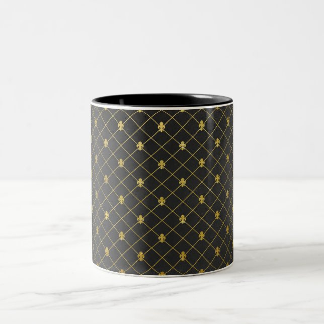 Schwarzes und Gold. Fleur De Lis. Zweifarbige Tasse (Mittel)