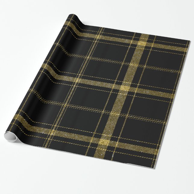 Schwarzes und Gold Plaid-03 Geschenkpapier (Ungerollt)
