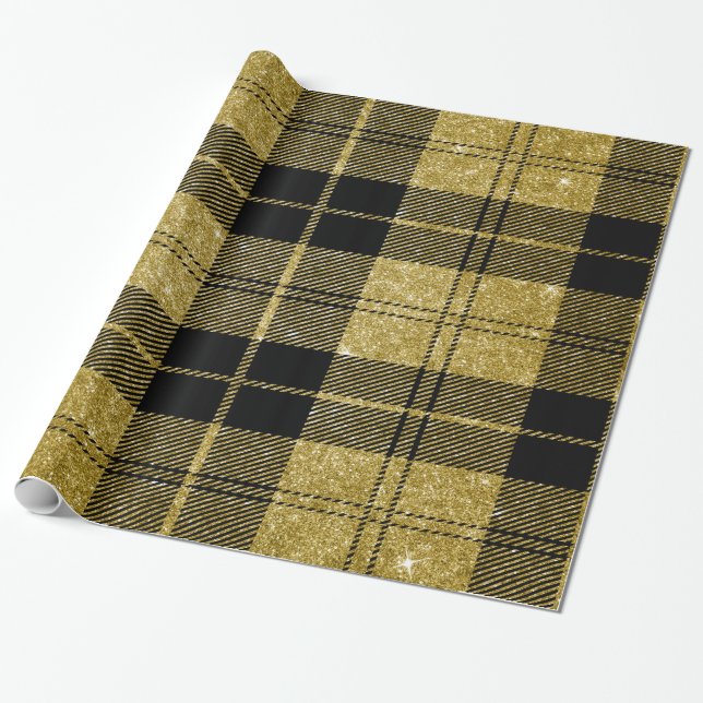Schwarzes und Gold Plaid-04 Geschenkpapier (Ungerollt)