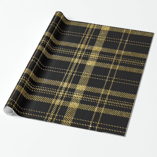 Schwarzes und Gold Plaid-07 Geschenkpapier (Ungerollt)