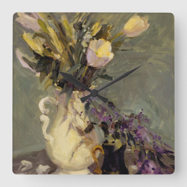 Schwarzes und Gold Quadratische Wanduhr (Vorderseite)