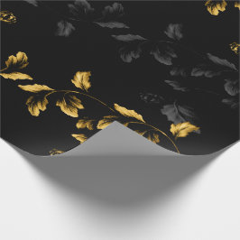 Schwarzes und Goldblatt-Niederlassungs-Blumenrebe Geschenkpapier