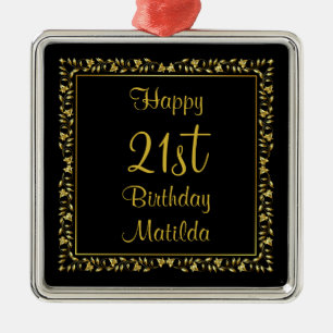 Schwarzes und Goldblumen21. Geburtstag Silbernes Ornament