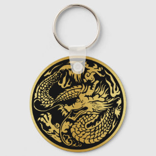 Schwarzes und Goldchinesische Drache Schlüsselanhänger