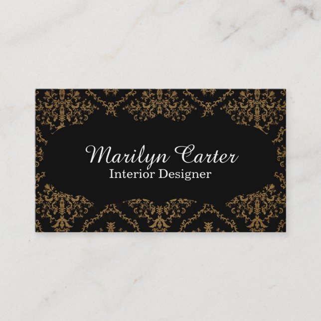 Schwarzes und Golddamast-eleganter Innenarchitekt Visitenkarte (Vorderseite)