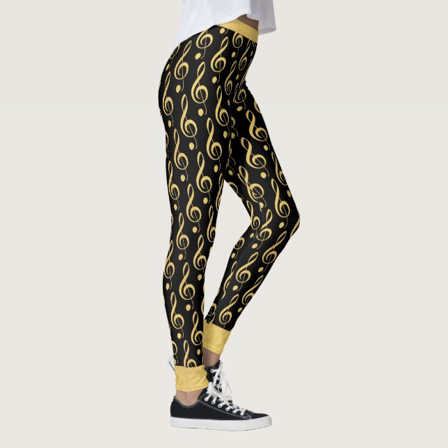 Schwarzes und Golddreifacher Clef-Musical-Leggings Leggings (Rechts)