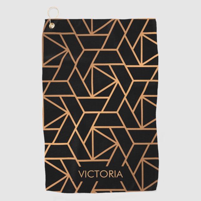 Schwarzes und Goldelegantes Muster Golfhandtuch (Vorderseite)