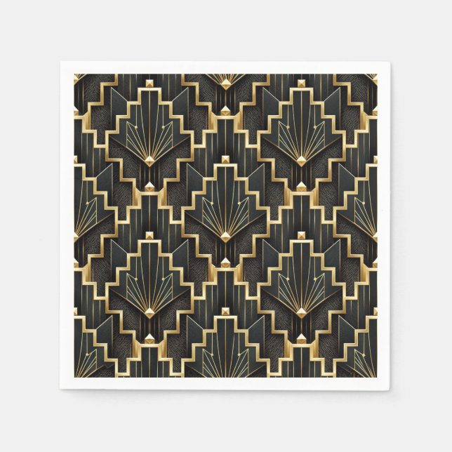 Schwarzes und goldenes Art Deco Design Serviette (Vorderseite)