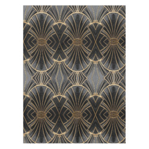 schwarzes und goldenes Art Deco-Fächer-Muster Tischdecke
