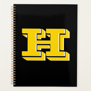 Schwarzes und goldenes Collegestil-Monogramm Planer