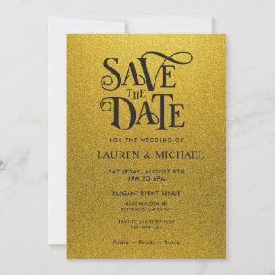 Schwarzes und goldenes glänzendes Glitter Save The Einladung