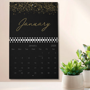 Schwarzes und goldenes Glitter Elegant Moderne Sch Kalender
