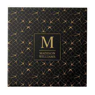 Schwarzes und goldenes Glitter-Luxus-Geometrie-Mus Fliese