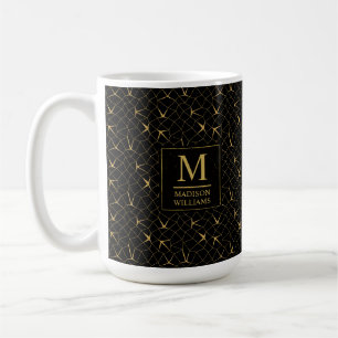 Schwarzes und goldenes Glitter-Luxus-Geometrie-Mus Kaffeetasse