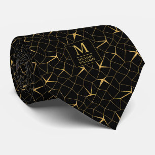 Schwarzes und goldenes Glitter-Luxus-Geometrie-Mus Krawatte