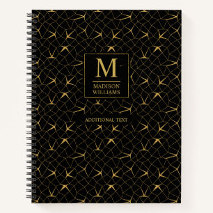Schwarzes und goldenes Glitter-Luxus-Geometrie-Mus Notizbuch