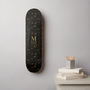 Schwarzes und goldenes Glitter-Luxus-Geometrie-Mus Skateboard