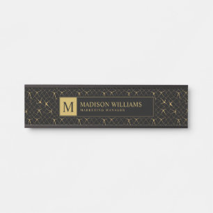 Schwarzes und goldenes Glitter-Luxus-Geometrie-Mus Türschild