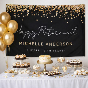 Schwarzes und goldenes Glitter-Ruhestands-Party-Ba Banner