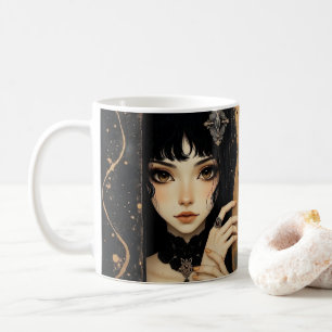 Schwarzes und goldenes gothisches Anime-Mädchen Kaffeetasse