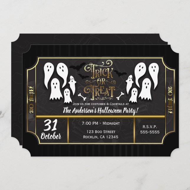 Schwarzes und goldenes Halloween-Party als Trick o Einladung (Vorne/Hinten)