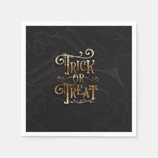 Schwarzes und goldenes Halloween-Party für Schwarz Serviette (Vorderseite)