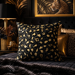 Schwarzes und goldenes Leopardenmuster Tiermuster Kissen