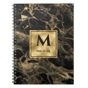 Schwarzes und goldenes Marmor-Monogramm Elegante L Notizblock
