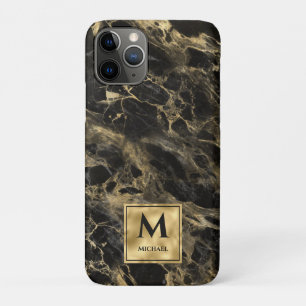 Schwarzes und goldenes Marmor-Monogramm Eleganter Case-Mate iPhone Hülle