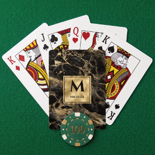 Schwarzes und goldenes Marmor-Monogramm Eleganter  Spielkarten