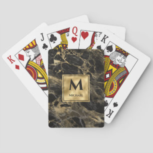 Schwarzes und goldenes Marmor-Monogramm Eleganter  Spielkarten