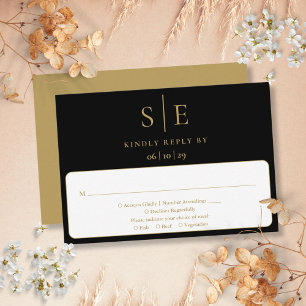 Schwarzes und goldenes minimalistisches Monogramm- RSVP Karte