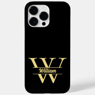 Schwarzes und goldenes Monogramm Elegante Initia Case-Mate iPhone 14 Pro Max Hülle