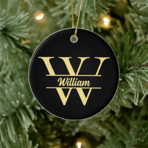 Schwarzes und goldenes Monogramm Elegante Initia Keramik Ornament