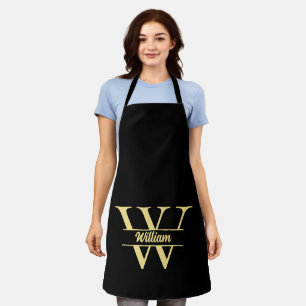 Schwarzes und goldenes Monogramm Elegante Initia Schürze