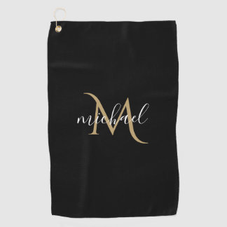 Schwarzes und goldenes Monogramm Eleganz Luxus Golfhandtuch
