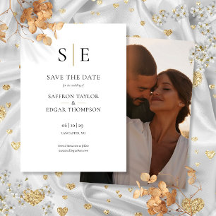 Schwarzes und goldenes Monogramm-Foto-Hochzeit Save The Date