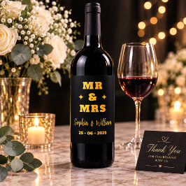 Schwarzes und goldenes Mr & Mrs Hochzeitsweinetike Weinetikett