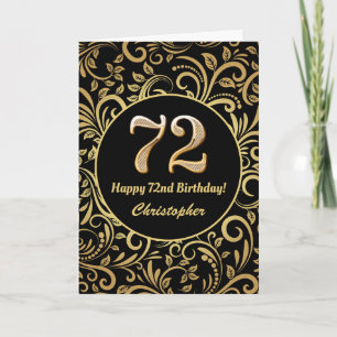 Schwarzes und goldenes Muster am 72. Geburtstag Karte