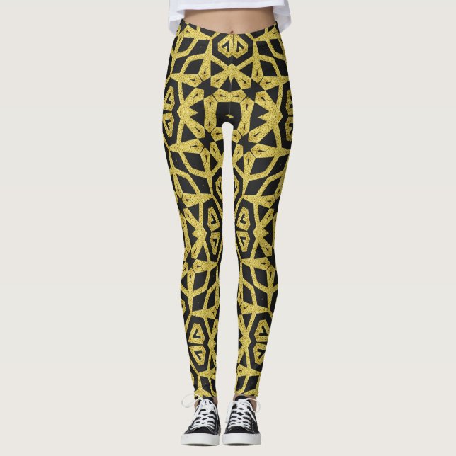 Schwarzes und goldenes Muster - Leggings, die mit  Leggings (Vorderseite)