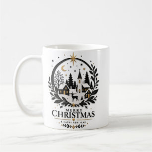 Schwarzes und goldenes Papier geschnittenes Dorf Kaffeetasse