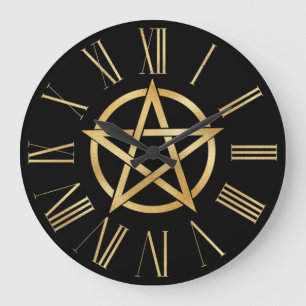 Schwarzes und goldenes Pentagramm  Große Wanduhr