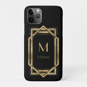 Schwarzes und goldenes personalisiertes Monogramm Case-Mate iPhone Hülle