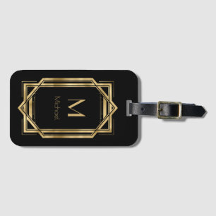 Schwarzes und goldenes personalisiertes Monogramm Gepäckanhänger