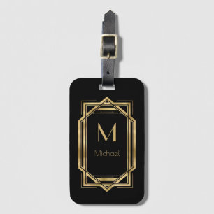 Schwarzes und goldenes personalisiertes Monogramm  Gepäckanhänger