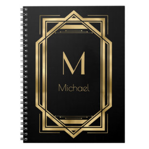 Schwarzes und goldenes personalisiertes Monogramm Notizblock