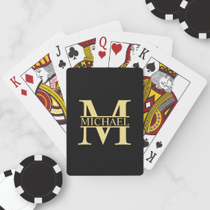 Schwarzes und goldenes personalisiertes Monogramm Spielkarten